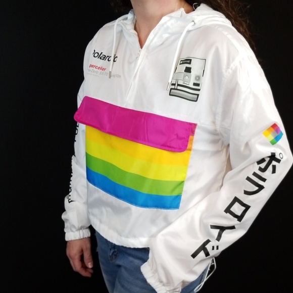 Polaroid 1/4 zip rainbow wind breaker white M220 - Picture 3 of 8